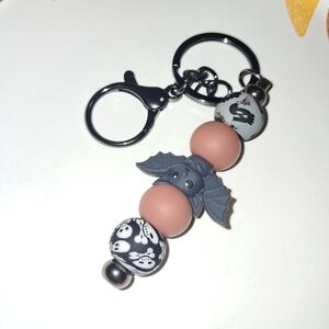 Chic Bat Charm Keychain with Pink and Gray Beads
